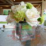 128A6白奶油绿色系小桌花|绿康白玫瑰白洋兰|罗曼蒂克婚庆花艺