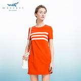 XII BASKET十二篮 夏季橙色直筒条纹圆领短袖瘦身连衣裙75205390