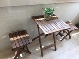 外室内阳台下午茶餐桌式实木质折叠二人组合餐桌椅子原木户
