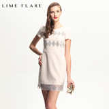 LIME FLARE/莱茵专柜缀亮片网纱拼接包臀连衣裙LM14203WOP023