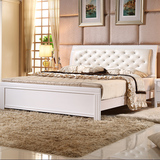 实木橡木床1.2/1.5/1.8米m床白色烤漆软靠新婚床气压高箱储物床