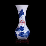 景德镇陶瓷 手绘青花花瓶 现代简约家居饰品 瓷器摆件 荷花山水图