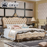 艾歌新古典复古欧式大床1.8米实木真皮软靠床大户型别墅家具8051