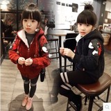 包邮韩版童装加绒加厚连帽休闲卫衣儿童外套2015冬季男女童卡通衣