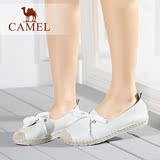 Camel/骆驼女鞋 甜美休闲 摔纹牛皮圆头舒适低跟系带渔夫鞋单鞋