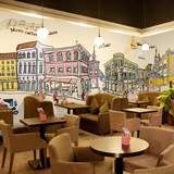 定制欧洲风情街角街景壁画手绘建筑壁纸咖啡馆奶茶店休闲墙纸墙布