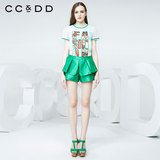 CCDD2016夏装新正品女 欧根纱拼接数码印花衬衫 运动字母时尚上衣