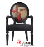 新古典餐椅别墅奢华圆背椅餐厅扶手椅子实木雕花椅子法式美式餐椅