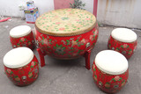 民族彩绘现代中式牛皮鼓小户型茶几鼓配鼓凳鼓桌民族鼓几海棉坐垫