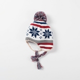 外贸冬季新款男童雪花提花针织加绒帽子 儿童加厚保暖护耳帽子