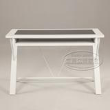 美式乡村电脑桌台式桌家用书桌办公桌1米玻璃实木脚白色1.2m特价
