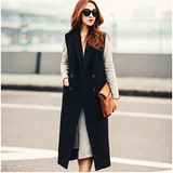 韩国2016秋冬新西装领廓形无袖背心马夹毛呢马甲中长款女呢子外套