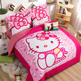 kitty四件套卡通儿童公主女孩床上用品床单被套1.6x2.1粉色1米5夏