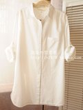 秋装新款衬衫正品纯棉BF风可挽袖长袖中长款下摆开叉白衬衫衬衣女