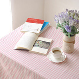 半暖||粉格 韩式小清新复古粉色小格子餐桌布咖啡厅书桌茶几桌布