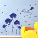 蓝色花瓣可移除墙贴纸时空花沙发卧室床头个性客厅房间温馨贴画