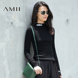 Amii[极简主义]2016秋小高领短款印花修身百搭大码套头长袖毛衣女