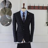 韩国方格子单排一粒扣男士修身西装韩版西服绅士品味可做三件套装