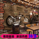 3D立体木纹砖墙摩托车壁纸咖啡餐厅酒吧KTV墙纸小吃酒吧大型壁画