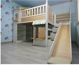 欧式实木儿童床彩色滑梯床松木小屋床 子母床 高低床可定制