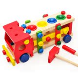 木制儿童益智螺母车积木玩具 小男孩拼拆装汽车敲球车1-2-3-4-7岁