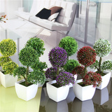 新款 绿色草球发财树 客厅摆设花假花绢花装饰花餐桌塑料花盆栽