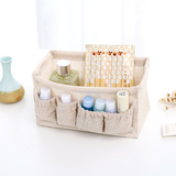 聚可爱 素色棉麻桌面杂物盒创意化妆品收纳盒收纳篮日式收纳筐