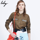 Lily2015秋新款女装舒适修身纯色钉珠长袖衬衫115320H4126