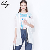 Lily2016夏新款女装商务休闲五分袖中长款毛针织衫116230B3705