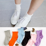 韩国纯棉春夏堆堆袜复古松口月子日系糖果纯色潮女士卷边短款袜子