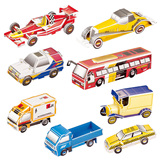 汽车组合8款装立体拼图 货车跑车赛车拼装模型3D纸模儿童节礼物