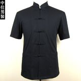 中仕男装 中国风夏季黑色男士针织短袖唐装 中式时尚修身改良907