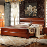 现代中式实木床1.8米双人1.5米单人床小红木色海棠木高箱储物婚床