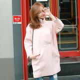 韩国代购2016FEB新春季女装大码超宽松长款麻纹纯色长袖西装外套