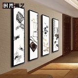 新中式客厅四联竖版装饰画沙发背景墙齐白石国画书房禅意长幅挂画