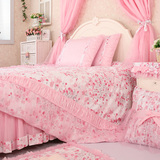 韩版儿童公主四件套粉色床上用品蕾丝碎花床裙床罩春 四件套 全棉