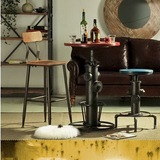 美式loft复古咖啡厅酒吧桌椅组合做旧铁艺吧台桌子升降创意小圆桌