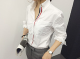 韩版商务白领2016宽松衬衣上衣短款修身长袖白衬衫 女正装打底衫