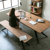 美式乡村电脑桌咖啡茶餐厅桌椅实木书法桌复古铁艺餐桌书桌会议桌