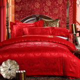 欧式丝绵贡缎提花婚庆床品四件套大红色床单特价床上用品六件套