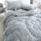 韩国正品代购 灰色超柔加厚短绒床品1.8米床四件套/冬季保暖床品