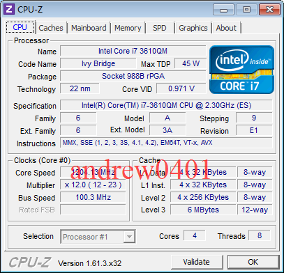 I7 3610QM 2.3-3.3G/6M QS正显 E1步进 英特尔四核 笔记本CPU