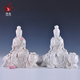 佛教用品家居工艺品风水摆件 9寸德化陶瓷普贤佛像 华严三圣菩萨