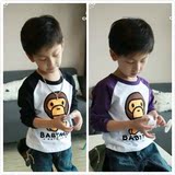 日本正品代購秋装 BAPE猿人頭儿童纯棉長袖T恤卡通衛衣寶寶打底衫