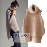意大利Pinko 代购安哥拉兔毛羊毛高领无袖前短后长套头毛衣
