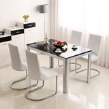 林姿 餐厅家具 简约现代 钢化玻璃烤漆餐桌餐椅套装 一桌四椅C款