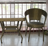 r户外无扶手藤编餐桌椅组合 庭院休闲桌椅套装五件套 方形藤桌椅