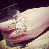 GFD新款韩国个性时尚名媛饰品人造珍珠镂空花朵戒指花朵指环女士