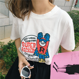 韩国ulzzang宽松显瘦搞怪超人印花学生短袖T恤女闺蜜装上衣夏季潮