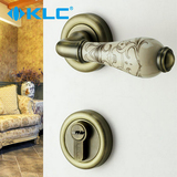 德国KLC 欧式青古铜室内门锁仿古卧室房门分体锁具陶瓷黑色把手